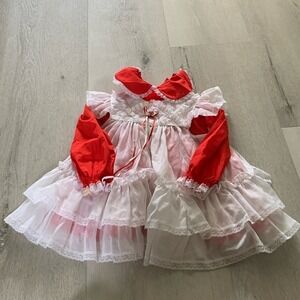 Vintage Bryan Dress 4 T Red Lace Twirl Layers Pinafore Ruffles